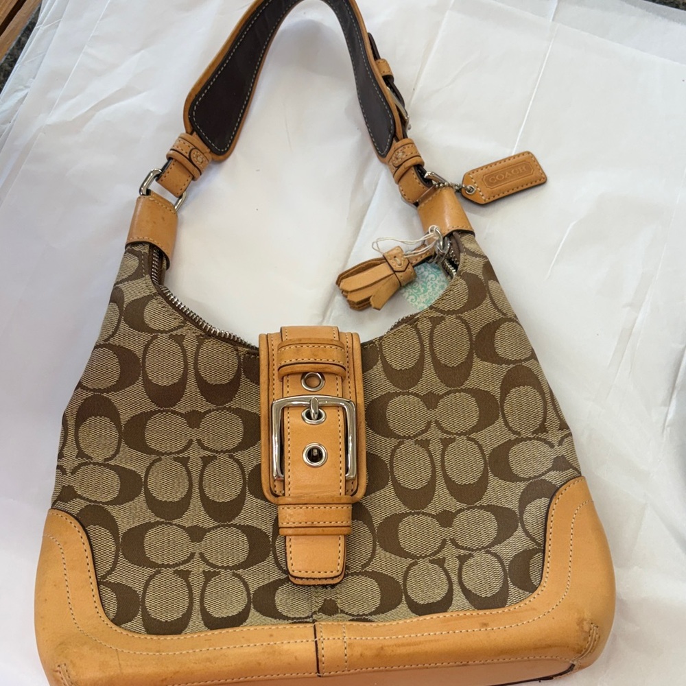 Coach Signature Brown and Tan Shoulder Bag